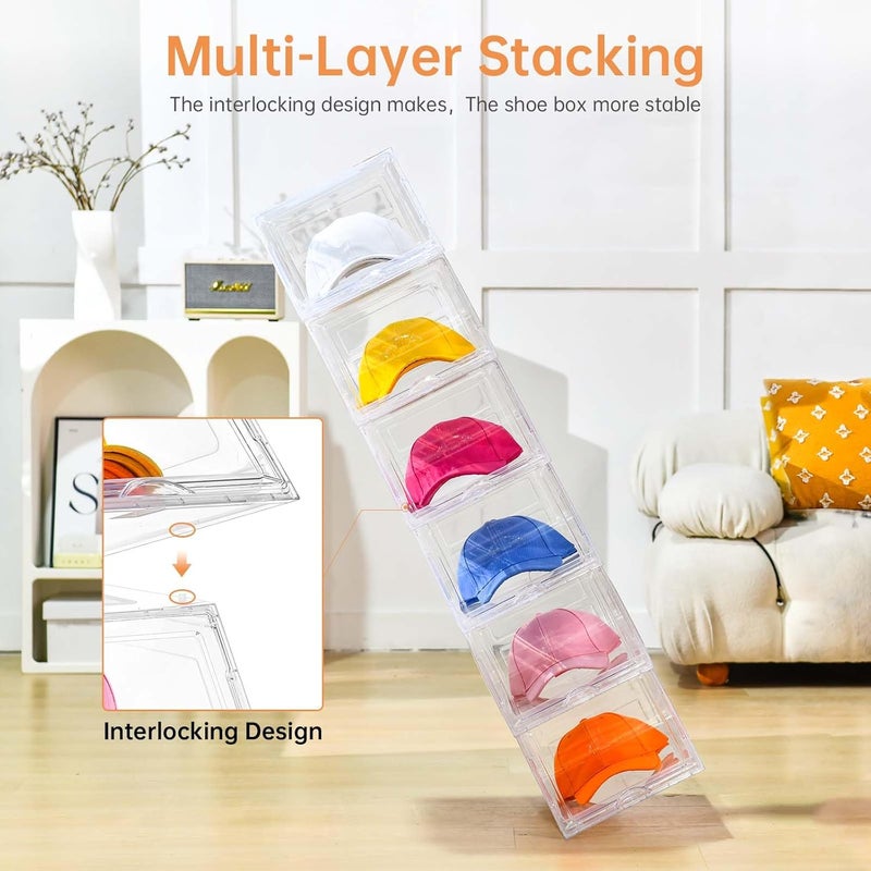 Euct 4 Pack Hat Organizer for Baseball Caps,Large Clear Cap Organizer with Drawer,Hats Holder Box for Closet with Sliding Tray,Stackable Hat Rack Display Case,Multi-use Hat Case for Caps,Each Holds 12 Hats - Image 4